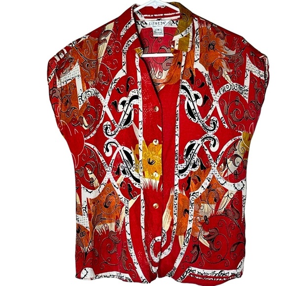 Citron Santa Monica Colorful 100% Silk Sleeveless Women’s Top Medium - Picture 1 of 9